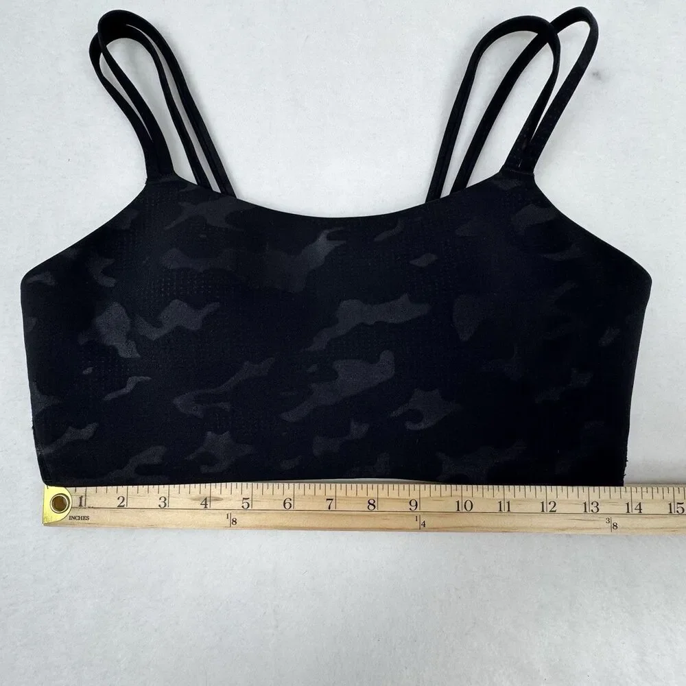 Zyia Womens Sports Bra L Black Camo Double Strap Yoga Gym Workout Active Lounge‎
